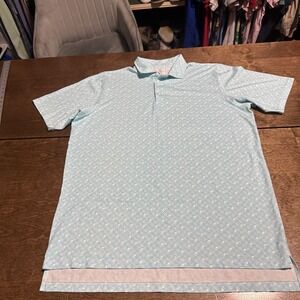 B Draddy USA Mens MEDIUM Blue Geometric Short Sleeve Polo Shirt Pima Cotton